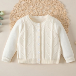 Bebis Flickor Enfärgad Tröja Crew Neck Button Stickad Cardigan Småbarnskläder