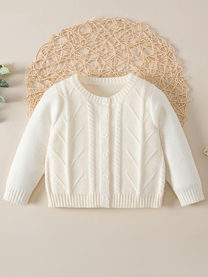 Bebis Flickor Enfärgad Tröja Crew Neck Button Stickad Cardigan Småbarnskläder