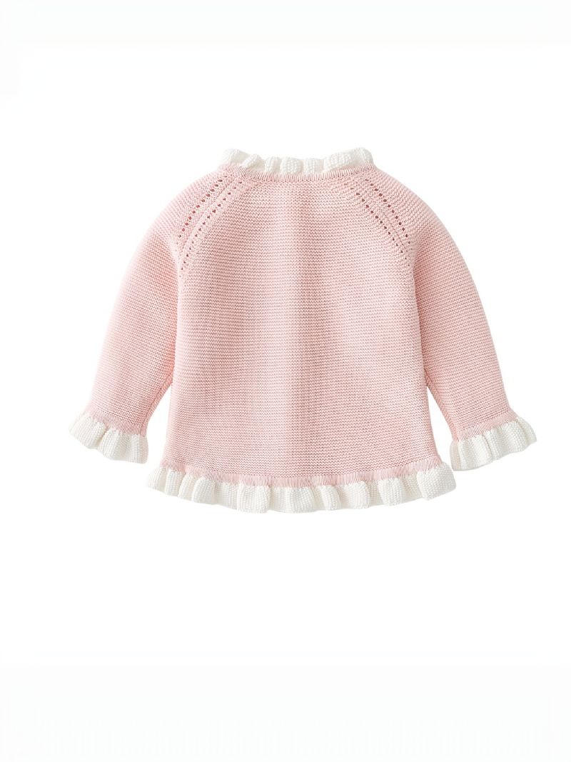 Bebis Flickor Rosa Volang Stickad Cardigan Långärmad Rundringad Tröja Småbarnskläder