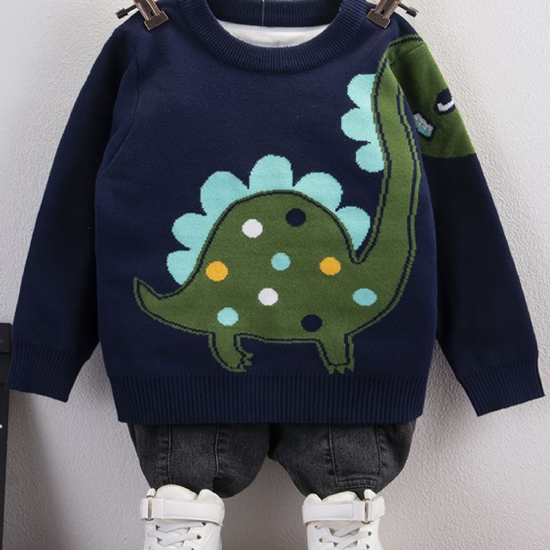 Bebis Pojkar Dinosaur Mönster Tröja Rund Hals Stickad Pullover