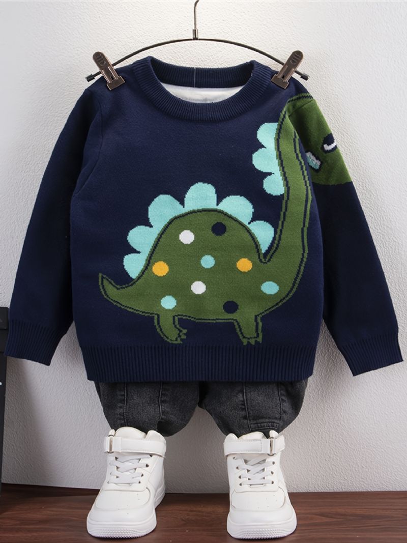 Bebis Pojkar Dinosaur Mönster Tröja Rund Hals Stickad Pullover