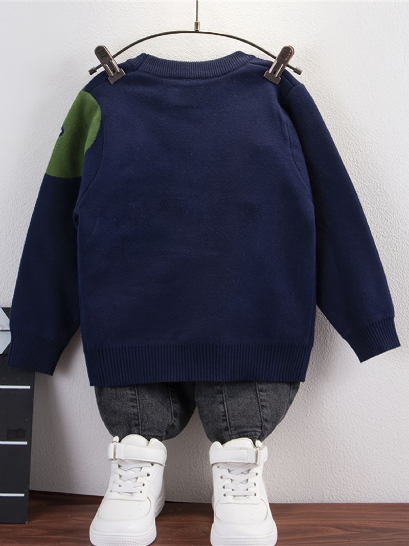 Bebis Pojkar Dinosaur Mönster Tröja Rund Hals Stickad Pullover