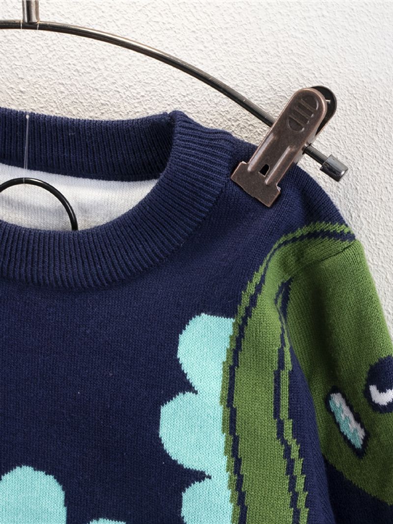 Bebis Pojkar Dinosaur Mönster Tröja Rund Hals Stickad Pullover