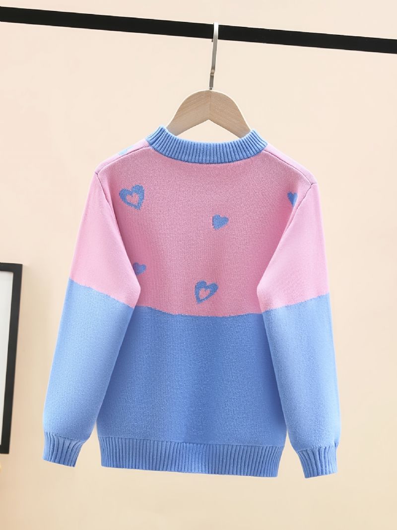 Flickor Color Block Sweater Kaninmönster Rund Hals Stickad Pullover