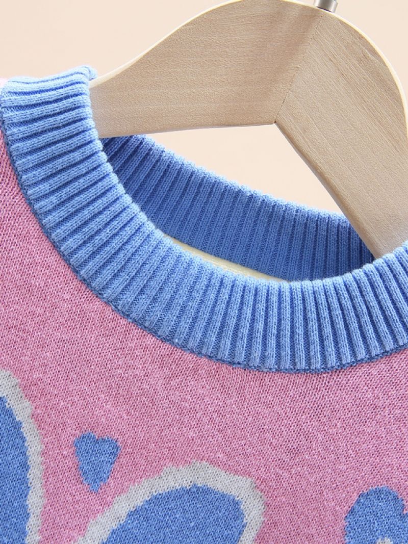 Flickor Color Block Sweater Kaninmönster Rund Hals Stickad Pullover