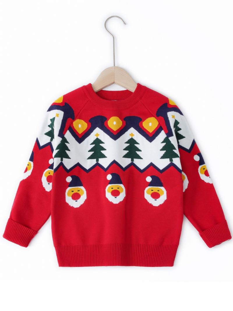 Flickor Söt Tomte Crew Neck Stickad Tröja Jul Nyhet