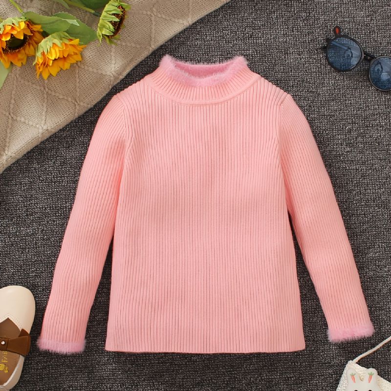 Flickor Stickad Randig Rosa Pullover Tröja Vinter