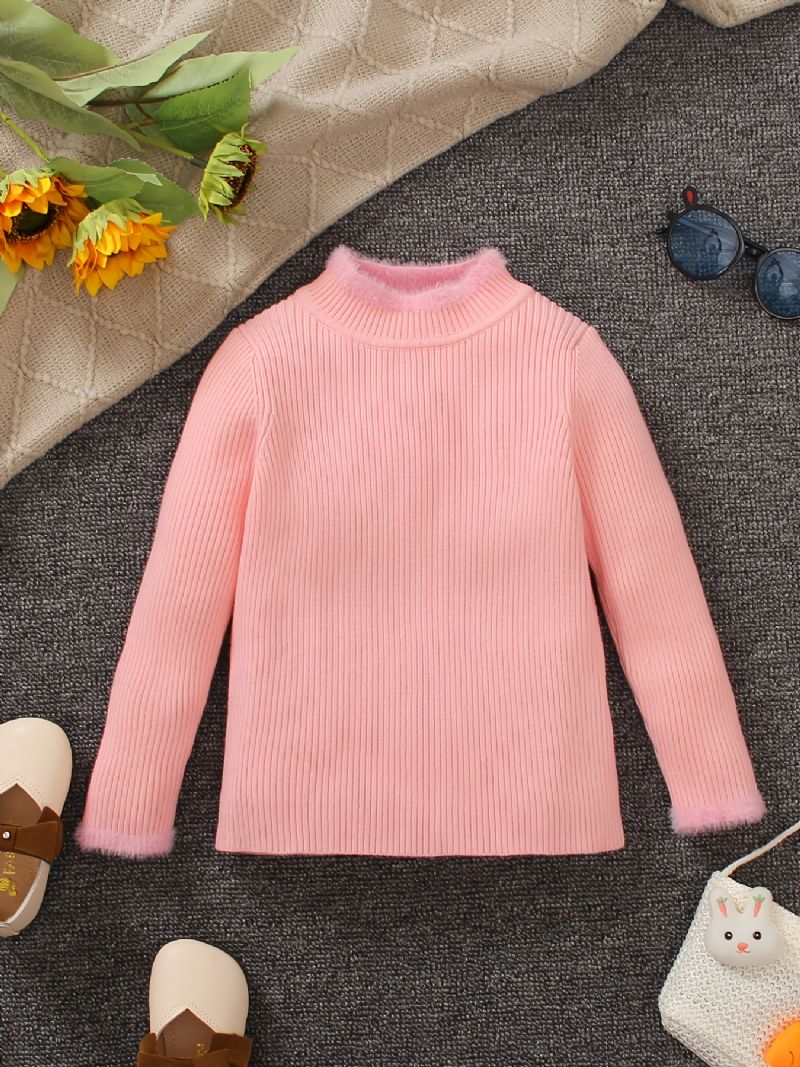 Flickor Stickad Randig Rosa Pullover Tröja Vinter