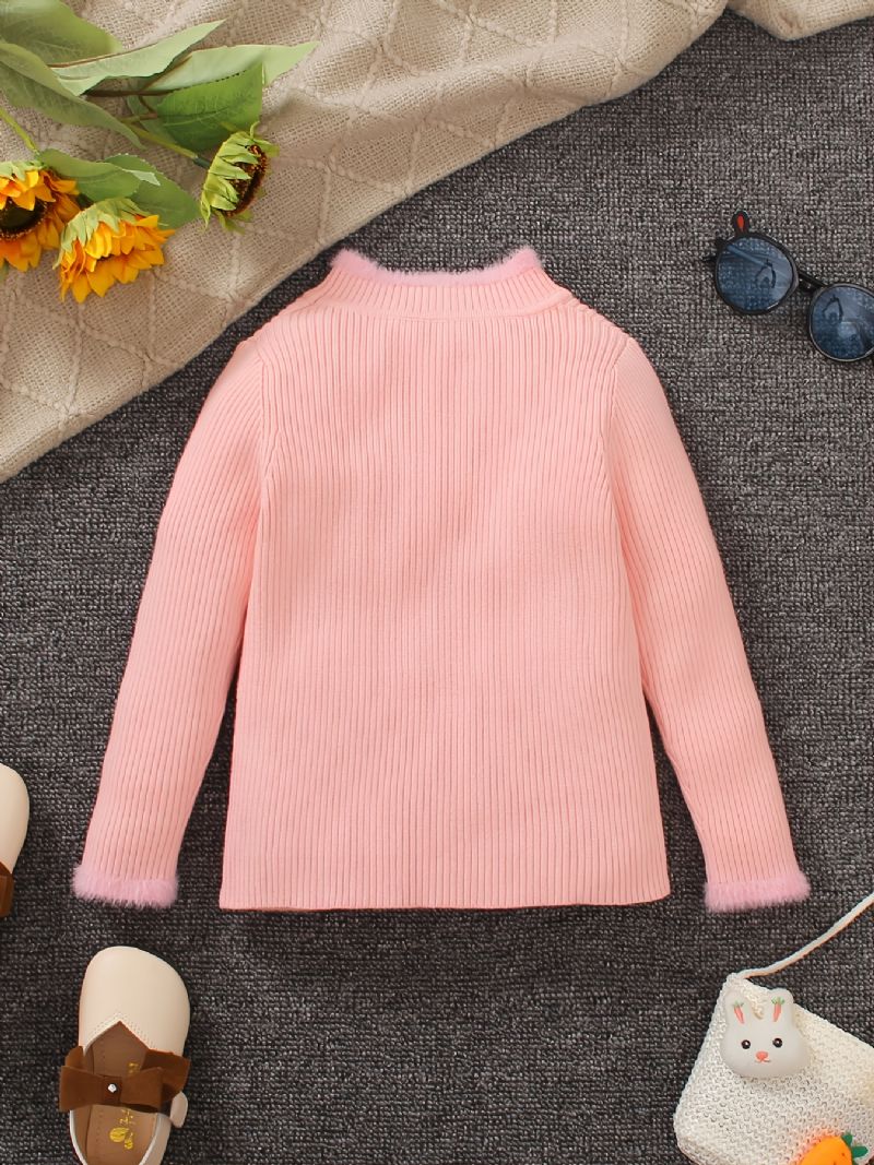 Flickor Stickad Randig Rosa Pullover Tröja Vinter