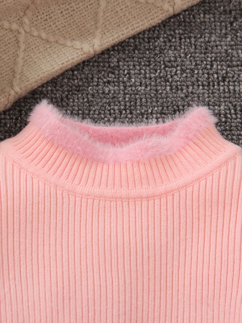 Flickor Stickad Randig Rosa Pullover Tröja Vinter