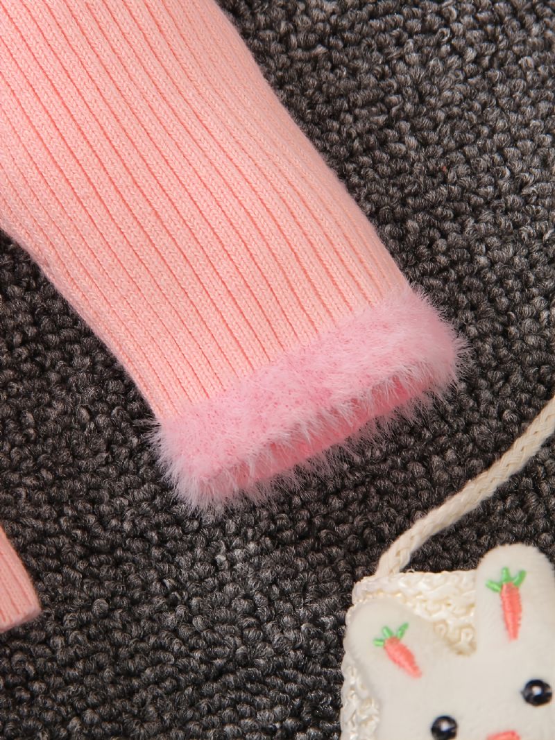 Flickor Stickad Randig Rosa Pullover Tröja Vinter