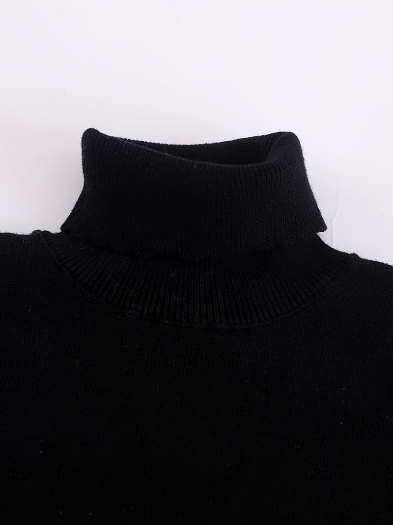 Flickor Turtle Neck Långärmad Stickad Enfärgad Tröja Barnkläder För Vinter Vår