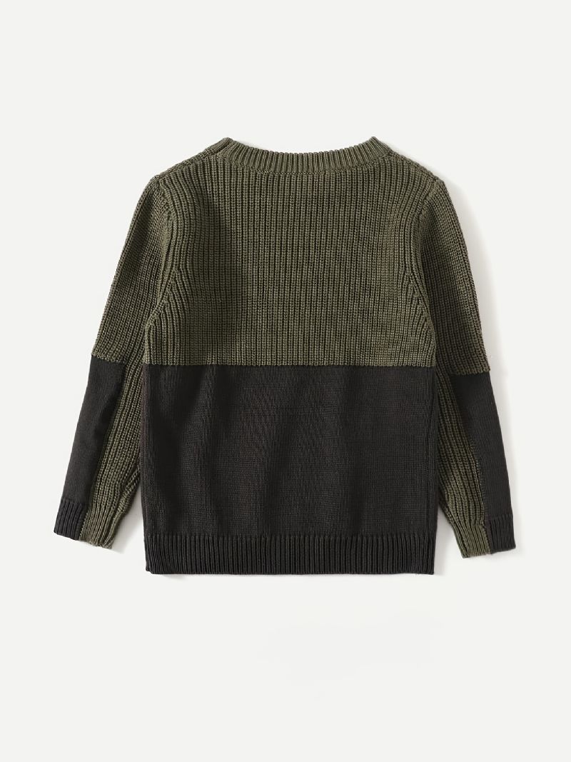 Pojkar Kontrasttröja Rundhalsad Stickad Casual Pullover