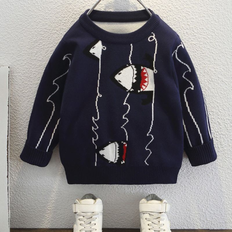 Pojkar Shark Print Knit Sweater