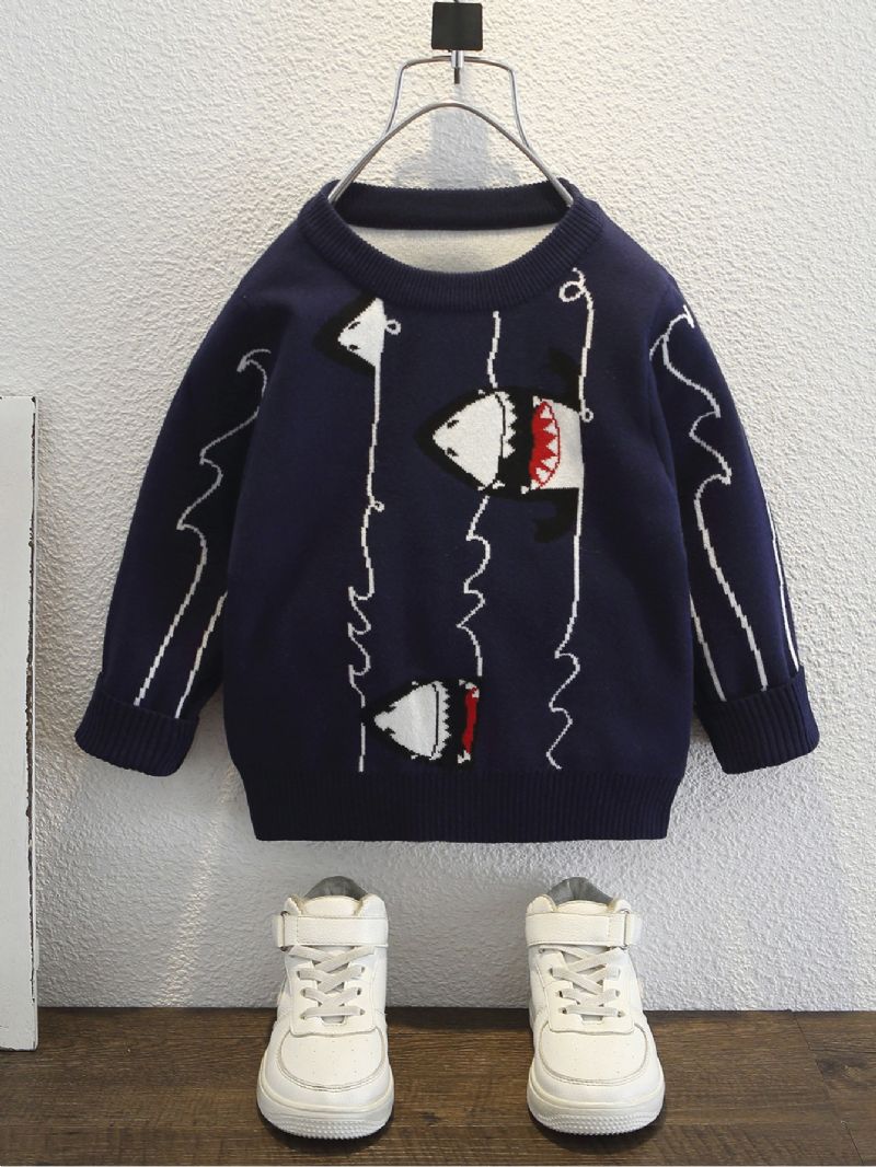 Pojkar Shark Print Knit Sweater