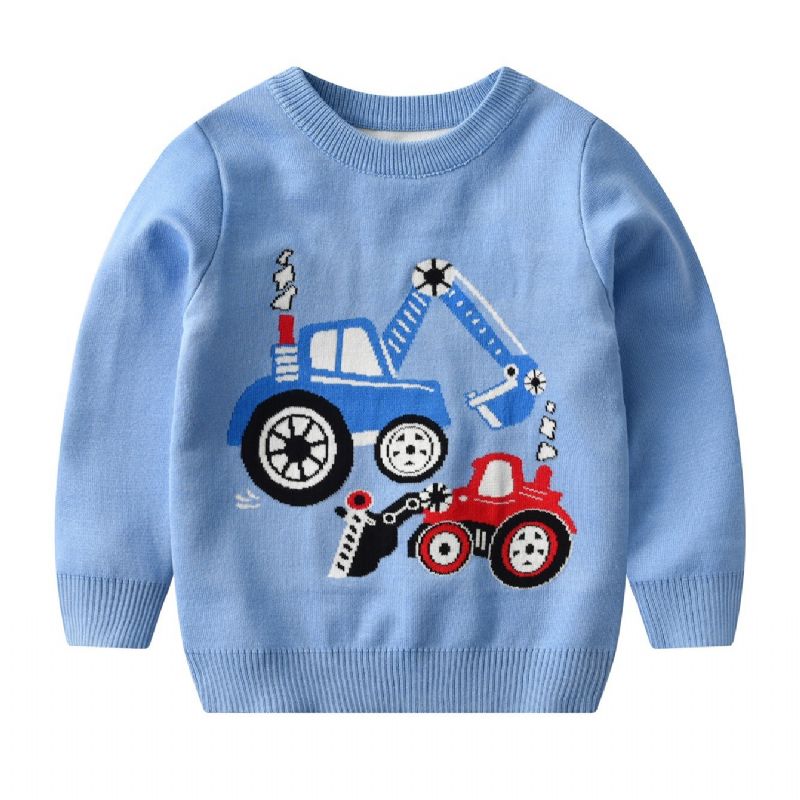 Pojktröja Colorblock Cartoon Engineering Vehicle Pattern Stickad Pullover