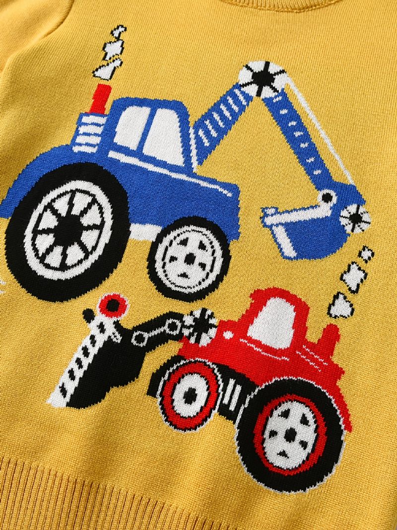 Pojktröja Colorblock Cartoon Engineering Vehicle Pattern Stickad Pullover