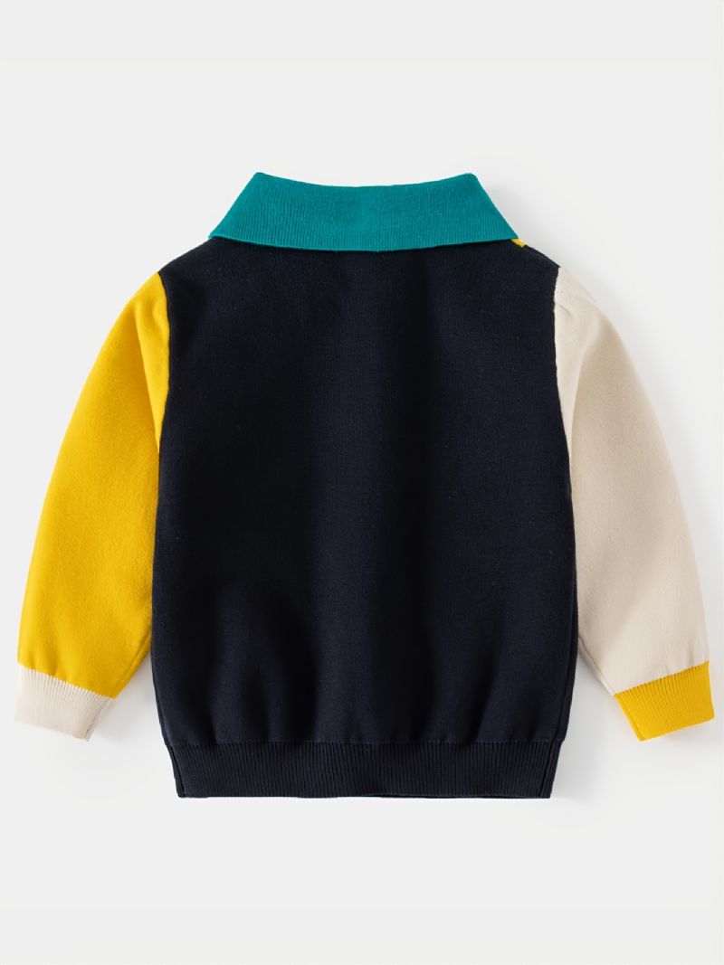 Pojktröja Tecknat Mönster Lapel Långärmad Colorblock Pullover