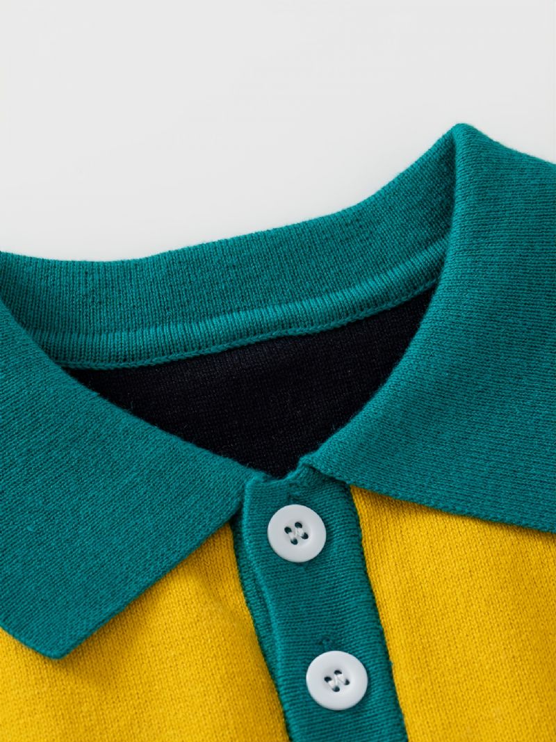 Pojktröja Tecknat Mönster Lapel Långärmad Colorblock Pullover