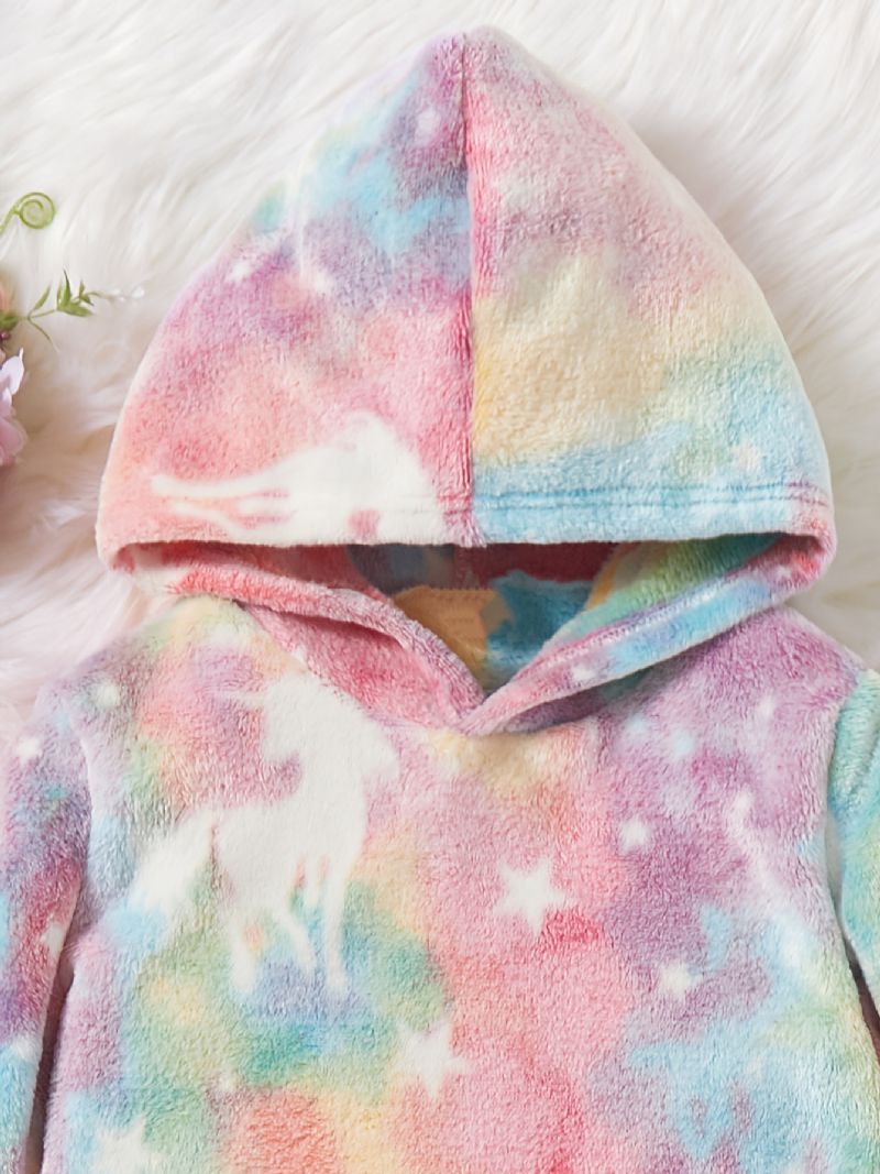 2 St Plysch Luvtröja För Flickor Tie Dye Unicorn Långärmad Tröja Sweatshirt & Kjol Set Barnkläder