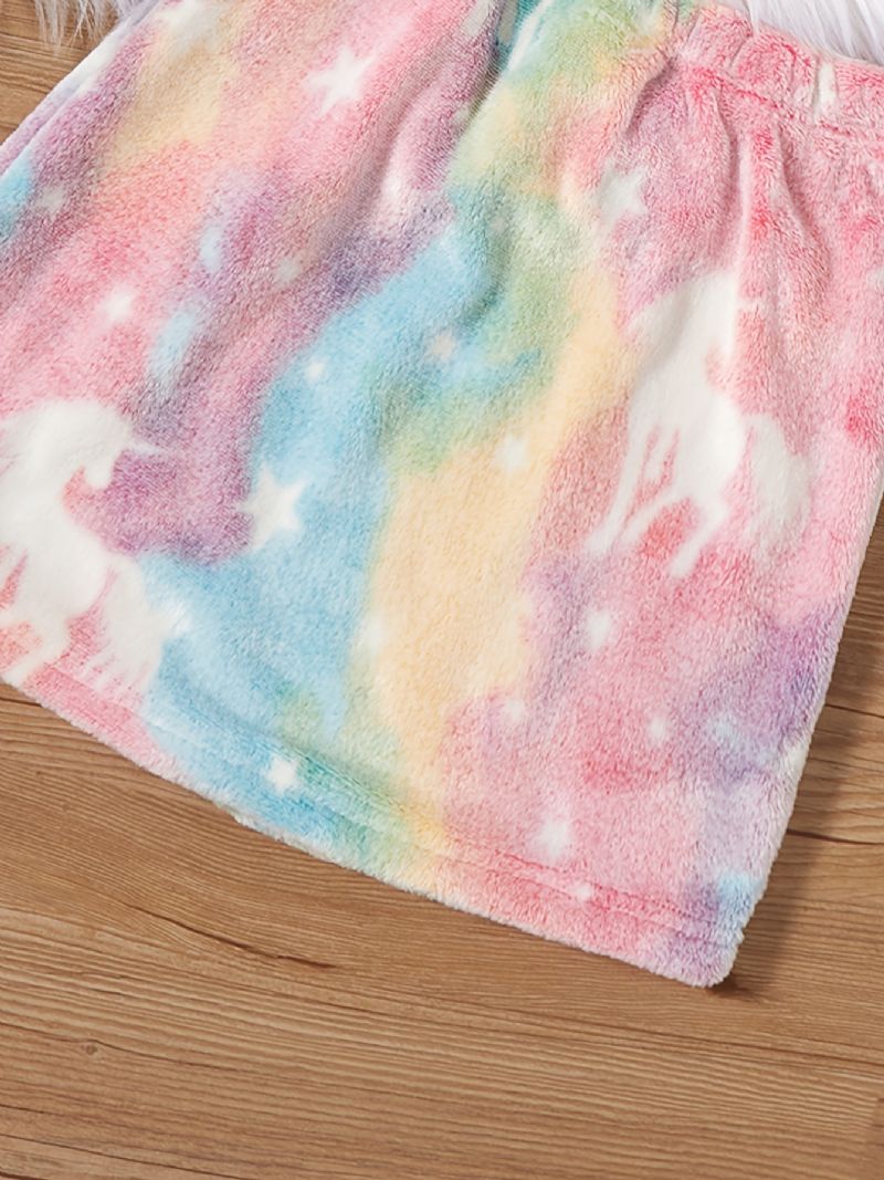 2 St Plysch Luvtröja För Flickor Tie Dye Unicorn Långärmad Tröja Sweatshirt & Kjol Set Barnkläder