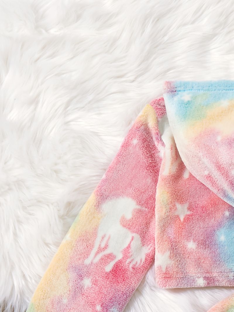 2 St Plysch Luvtröja För Flickor Tie Dye Unicorn Långärmad Tröja Sweatshirt & Kjol Set Barnkläder