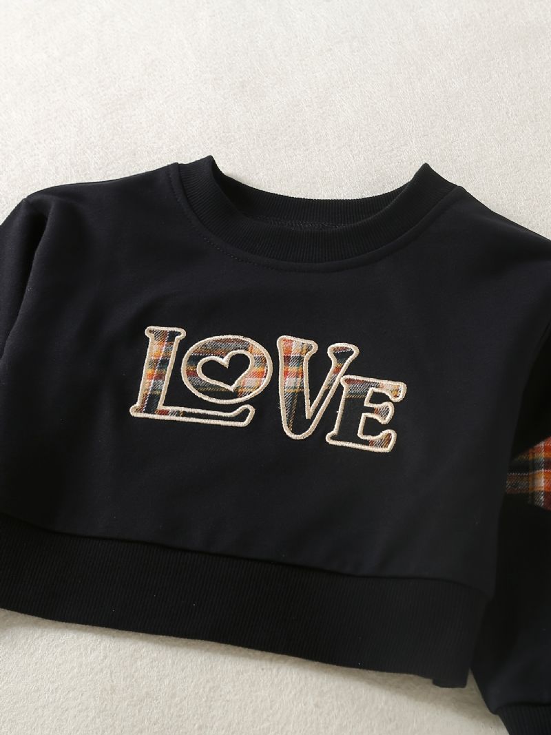 2st Bebis Flickor Letter Patchwork Pullover Långärmad Sweatshirt & Rutig Kjol Barnkläder