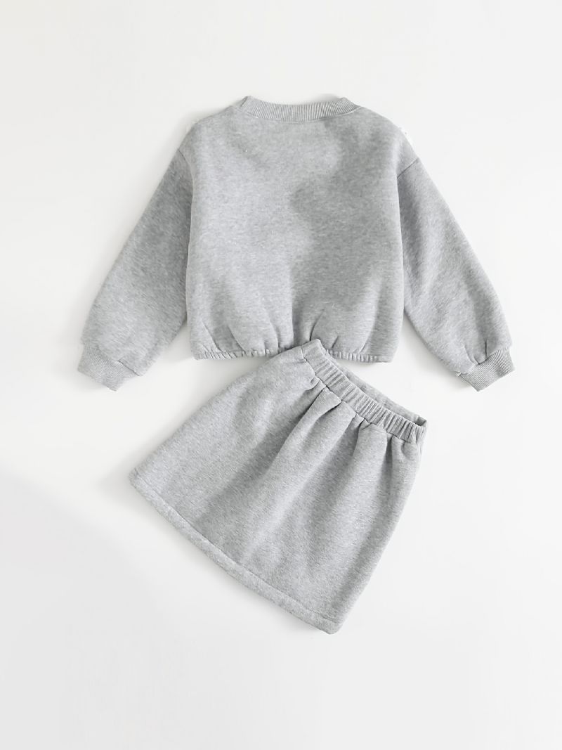 2st Bebis Flickor Spetströja Rundhalsad Långärmad Fleece Varm Sweatshirt & Kjol Set