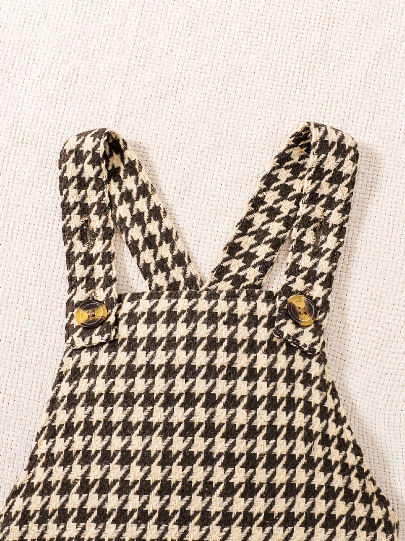 2st Flickor Elegant Sweet Houndstooth Tweed Suspender Kjol & Volang Tröja Set För Vinterfest