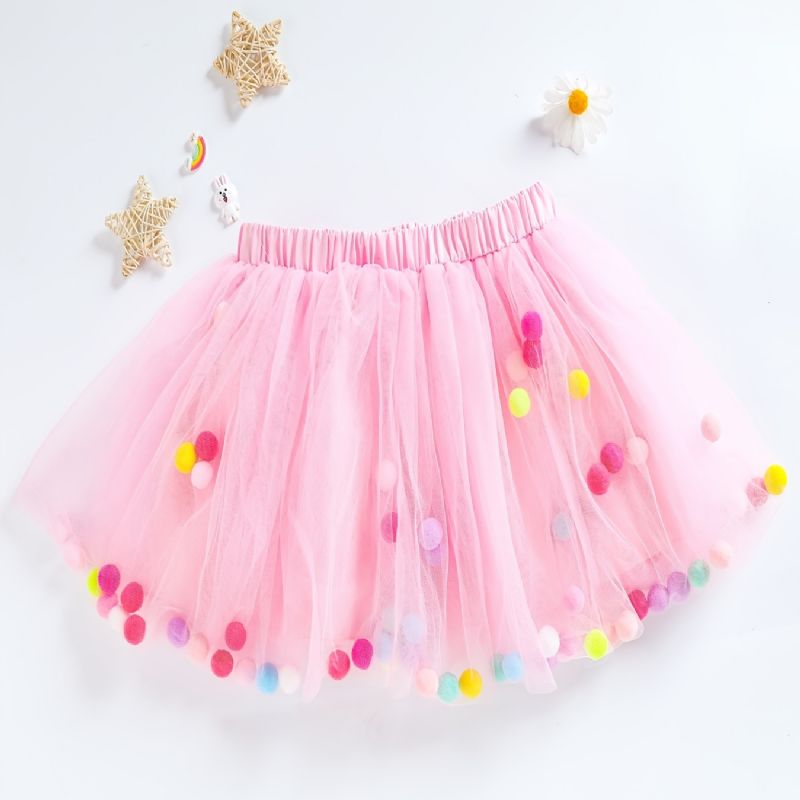 Flickor Princess Pompoms Tutu-kjolar Balettprestanda Mesh-kjol Festklänning Kläder Barnkläder