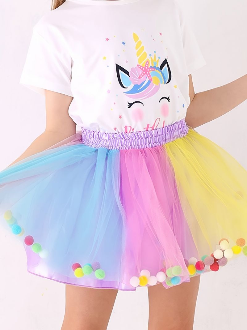 Flickor Princess Rainbow Tutu-kjolar Balett Mesh-kjol Festklänning Kläder Barnkläder