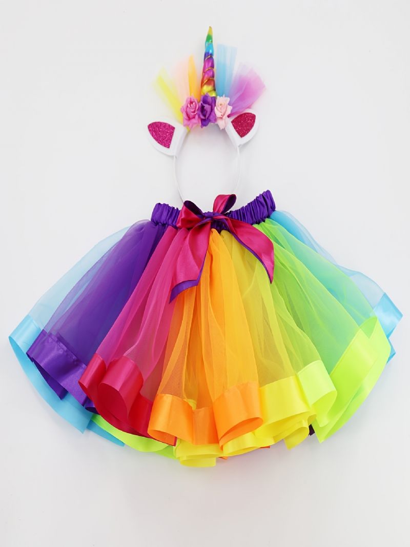 Flickor Söt Rainbow Elastisk Midja Bowknot Bälte Tutu Kjol Kläder