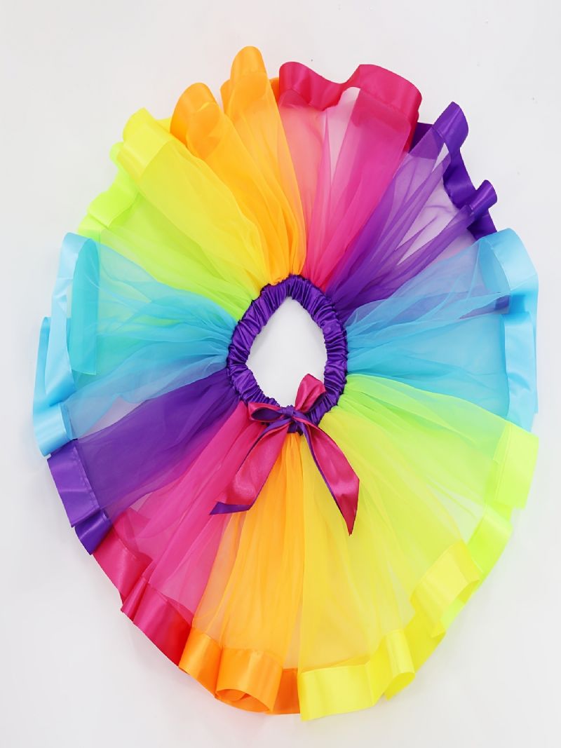 Flickor Söt Rainbow Elastisk Midja Bowknot Bälte Tutu Kjol Kläder