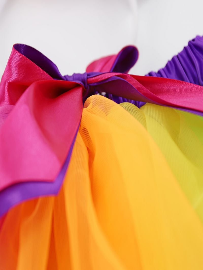 Flickor Söt Rainbow Elastisk Midja Bowknot Bälte Tutu Kjol Kläder