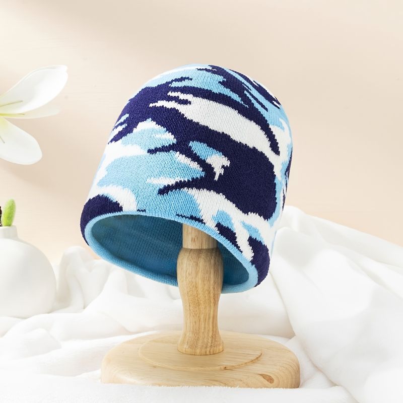 Barn Warm Beanie Stickad Hatt Kamouflagemönster Keps Vinter För Bebis Pojkar Flickor