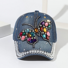 Butterfly Rhinestone Denim Baseball Keps Utomhus Justerbar Casual Style Hatt För Kvinnor Flickor