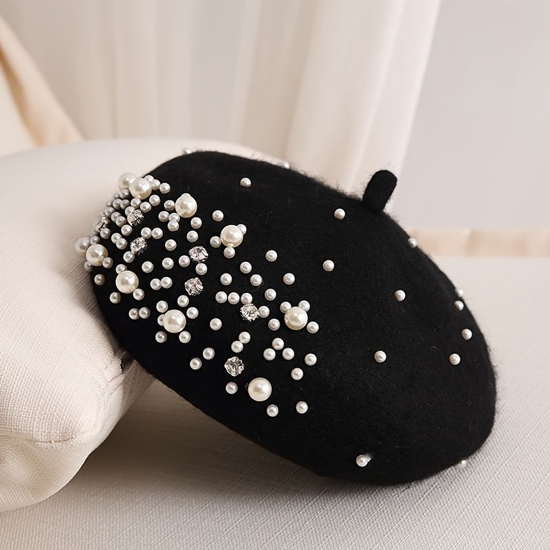 Faux Pearl Rhinestone Basker Vinter Termisk Utomhus Mode Casual Style Hatt För Kvinnor Flickor