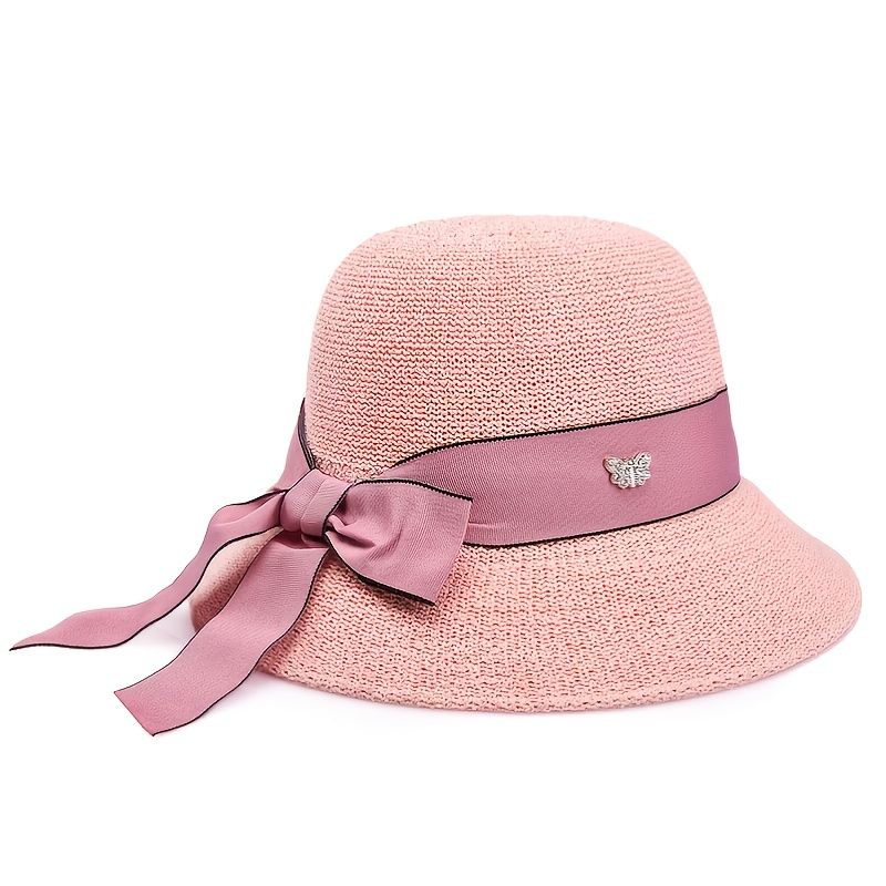 Flickor Halm Solhatt Seaside Vacation Beach Hatt Solskydd Casual Bow Keps Sommar