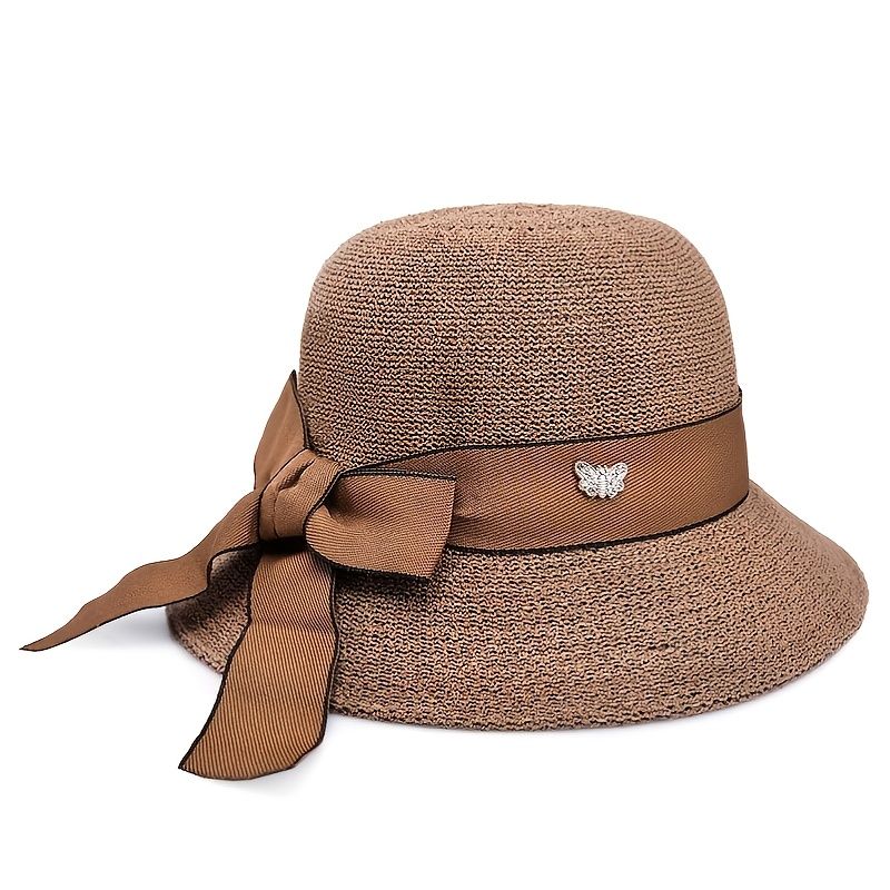 Flickor Halm Solhatt Seaside Vacation Beach Hatt Solskydd Casual Bow Keps Sommar