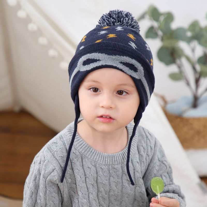 Höst Vinter Nya Barn Beanie Mössa Stickad Med Pom Pom