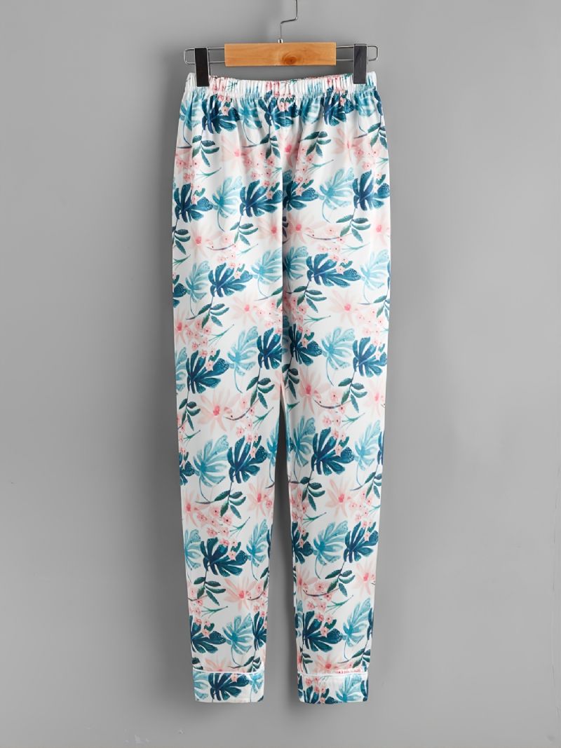 2 St Höst & Vinter Flickor Casual Lapel Leaf Print Långärmade Byxor Pyjamas Set