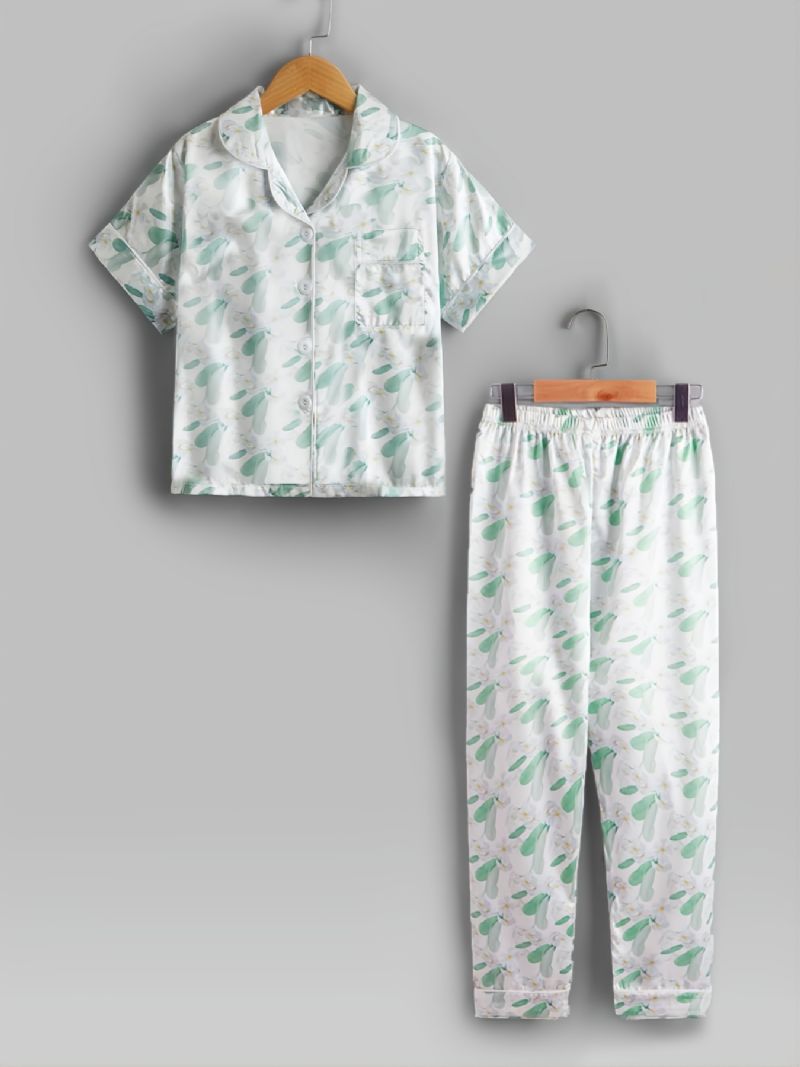 2 St Småbarn Flickor Blommiga Kofta Ärmar Byxor Casual Pyjamas Set