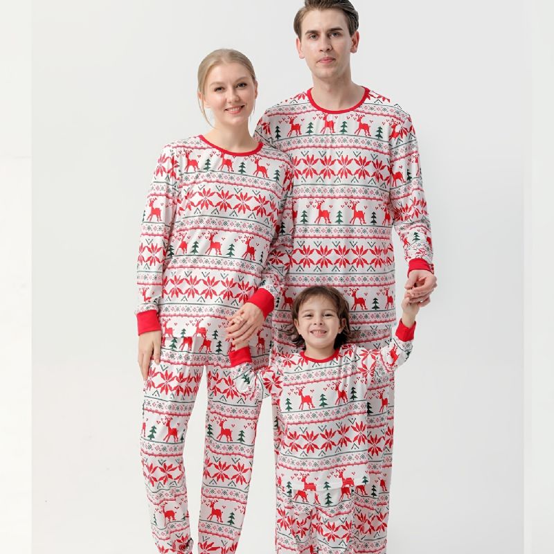 2023 Höst Vinter Nytt Pojkar Flickor Jul Långärmad Crew Neck Pyjamas Byxadräkt