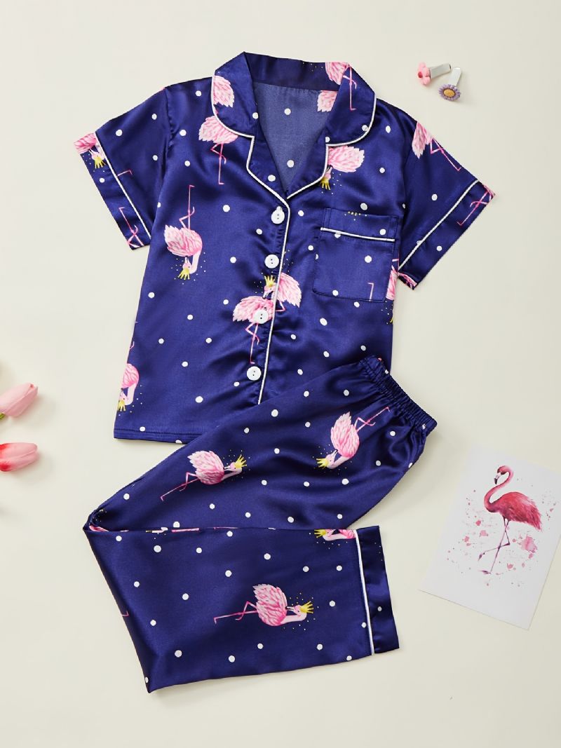 2st Flamingotryckt Sidentjejer Bekväm Pyjamasset