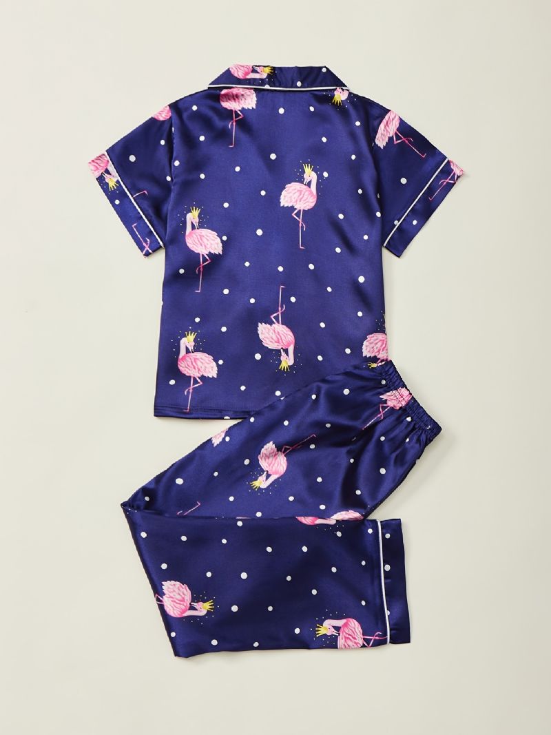 2st Flamingotryckt Sidentjejer Bekväm Pyjamasset