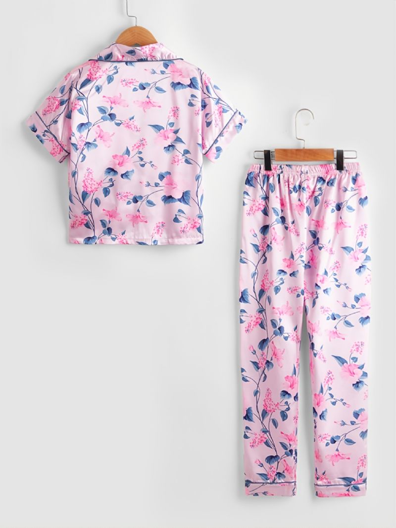 2st Flickor Blommigt Tryck Krage Kofta Ärmar Byxor Casual Pyjamas Set