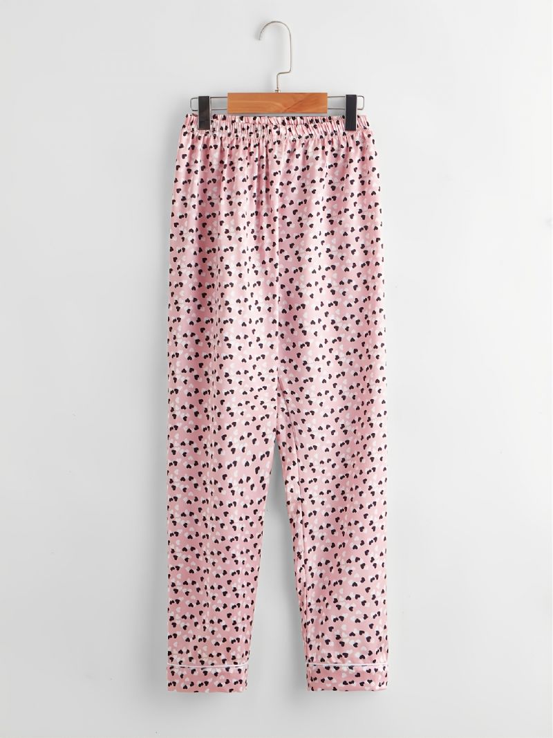 2st Flickor Casual Bekväm Rosa Love Lapel Kortärmade Byxor Pyjamas Set