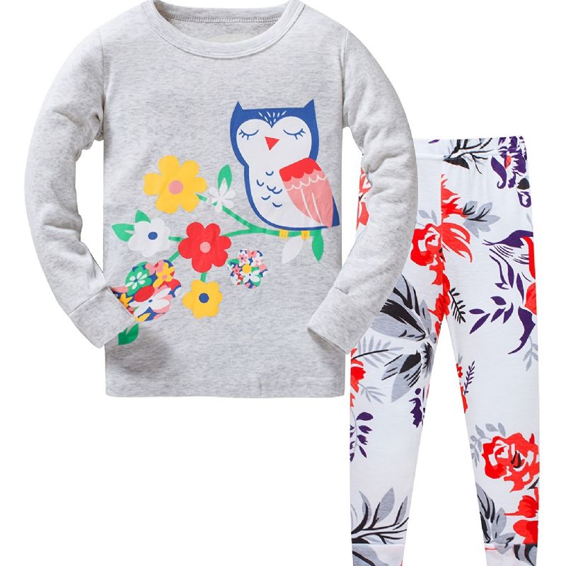 2st Flickor Casual Söt Cartoon Print Pyjamas Set Med Thermal Pullover Toppar & Byxor För Vintern