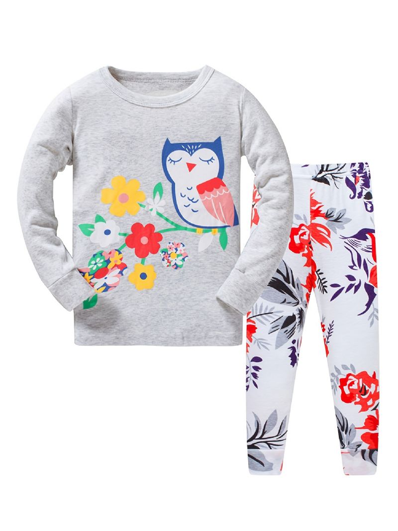 2st Flickor Casual Söt Cartoon Print Pyjamas Set Med Thermal Pullover Toppar & Byxor För Vintern