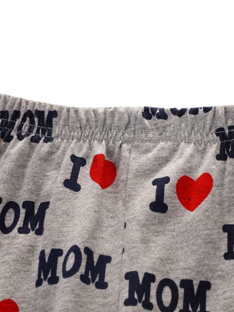 2st Flickor Enkel Casual Pyjamas Set Rundhalsad Långärmad Toppar & Byxor Med (i Love Mom) Tryck För Vintern